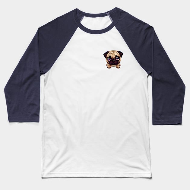 Small Version - Charming Pug Portrait Baseball T-Shirt by Art By Mojo